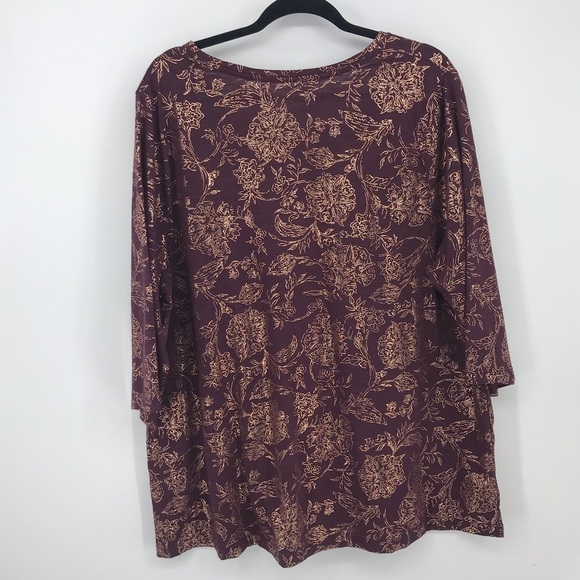 Catherine’s Maroon and Gold Floral Pattern Top Size XL - Picture 3 of 7